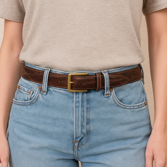 Justin Genuine Lizard Leather Belt Brown Gold Buckle Size 40 - Picture 1 of 3